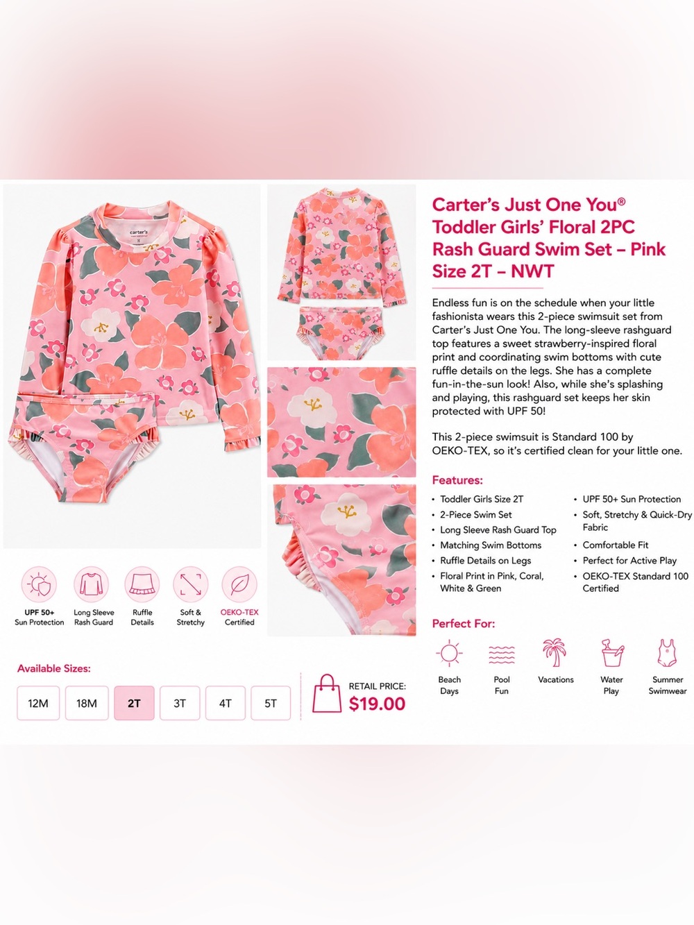 Carter's Pink Floral Rash Guard 2PC Swim Set